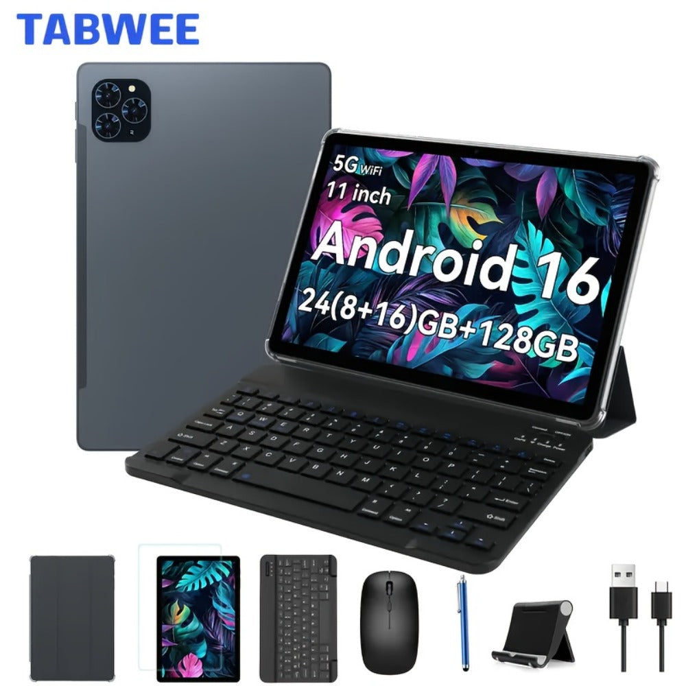 TABWEE T90 Android 16 Tablet 11 Inch FHD 24GB RAM 128GB ROM 2TB Expandable 8000mAh Gemini AI 13MP Camera Widevine L1 2-in-1 with Keyboard Mouse Stylus