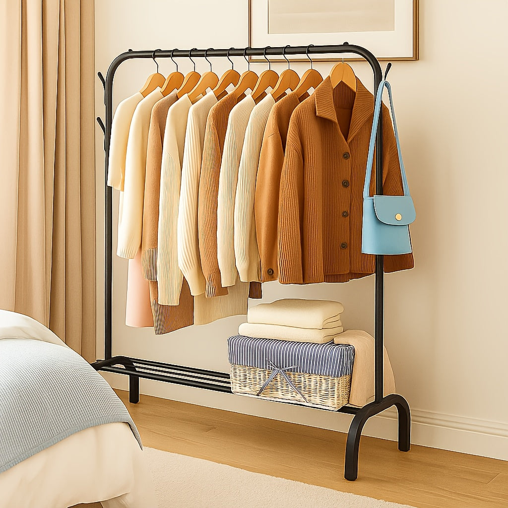 Heavy Duty Clothes Rail, Black Clothes Rail for Bedroom Hanging Rail for Clothes Coats Garment Rack with Shelf, Freestanding Clothes Rack for Dresses Skirts Shoes Hats