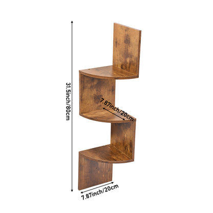 Three-Tier Rustic Corner Wall Shelf with Curved Platforms - product detail 8