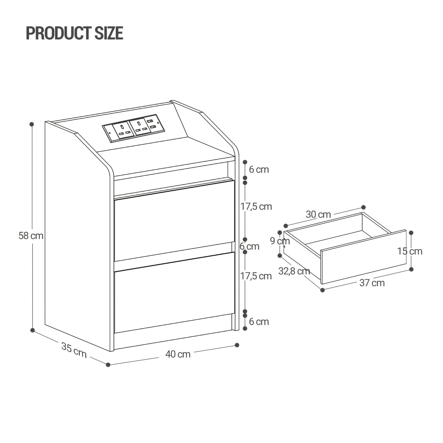 Bedside Tables, Side Table with LED Lights, Charging Station, USB Ports And Electrical Outlets, 2 Drawers, Ideal for Living Room And Bedroom, White