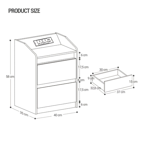 Bedside Tables, Side Table with LED Lights, Charging Station, USB Ports And Electrical Outlets, 2 Drawers, Ideal for Living Room And Bedroom, White