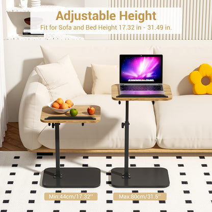 360° Swivel TV Side Table with Adjustable Height - Sturdy C-Shaped Sofa Bed Desk, Solid Wood Top And Durable Base, Tool-Free Assembly, Space-Saving Rotating Table Ideal for Small Spaces, Nightstands, Home Office Or Dormitory for Sofas, Chairs