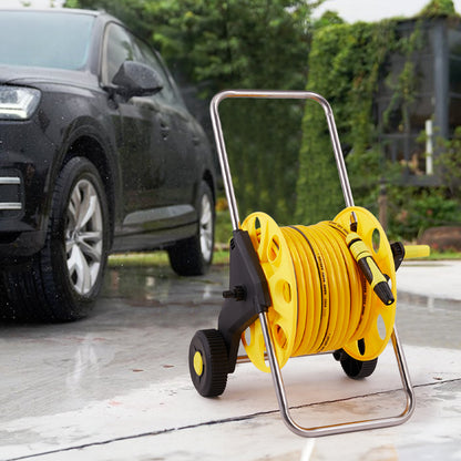 Complete Watering Kit/ Garden Hose Reel Trolley Portable With 20-50M Hose Pipe, Sprinkler Gun & Connector - Heavy Duty Watering System for Outdoor/Lawn/Car Wash (Yellow)