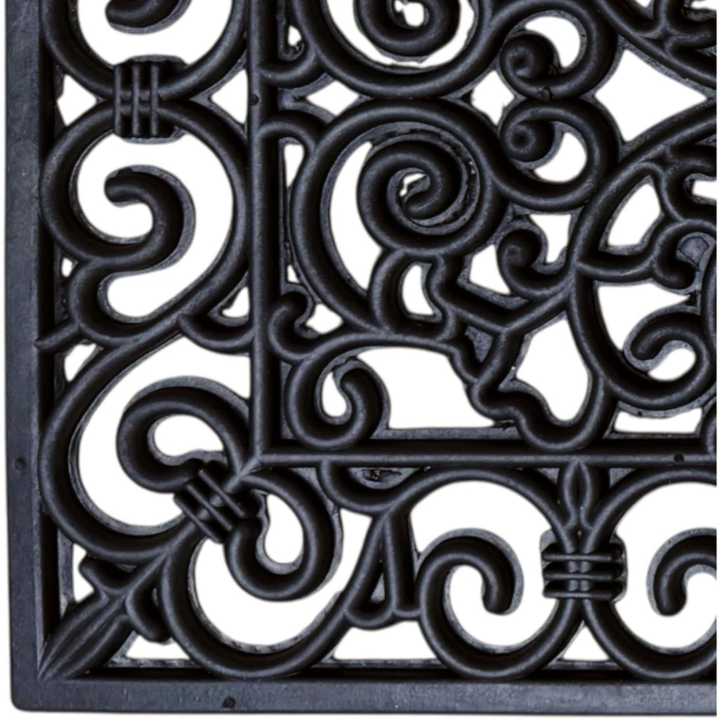 Rubber Door Mat 45x75cm Heavy Duty Wrought Iron Effect – Non-Slip Outdoor Entrance Mat with Drainage for Front Door, Back Door, Patio & Garden | Pack of 1 or 2