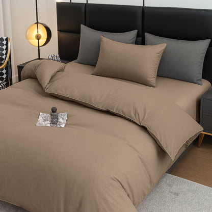 4pcs Brushed Solid Color Duvet Cover Set, Ultra-Soft & Breathable Microfiber, Includes 1pc Duvet Cover, 2pcs Pillowcases, 1pc Fitted Sheet, Single, Double, King, Super King Sizes