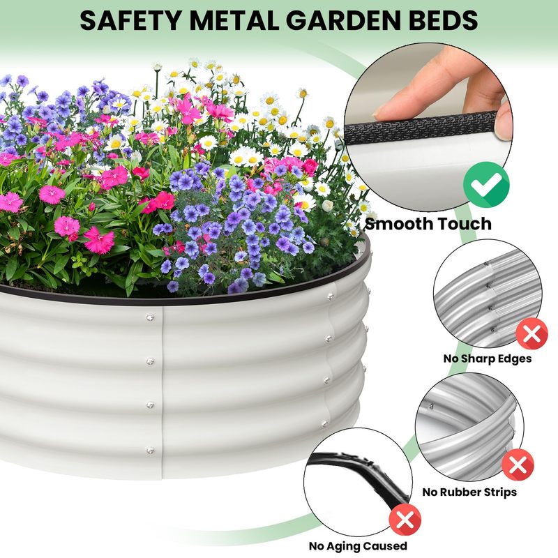 Galvanized Raised Garden Bed, Round Metal Planter Box with Open-Bottom Design, Heavy-Duty Steel Outdoor Flower Bed for Vegetables, Herbs, and Succulents, Easy Installation