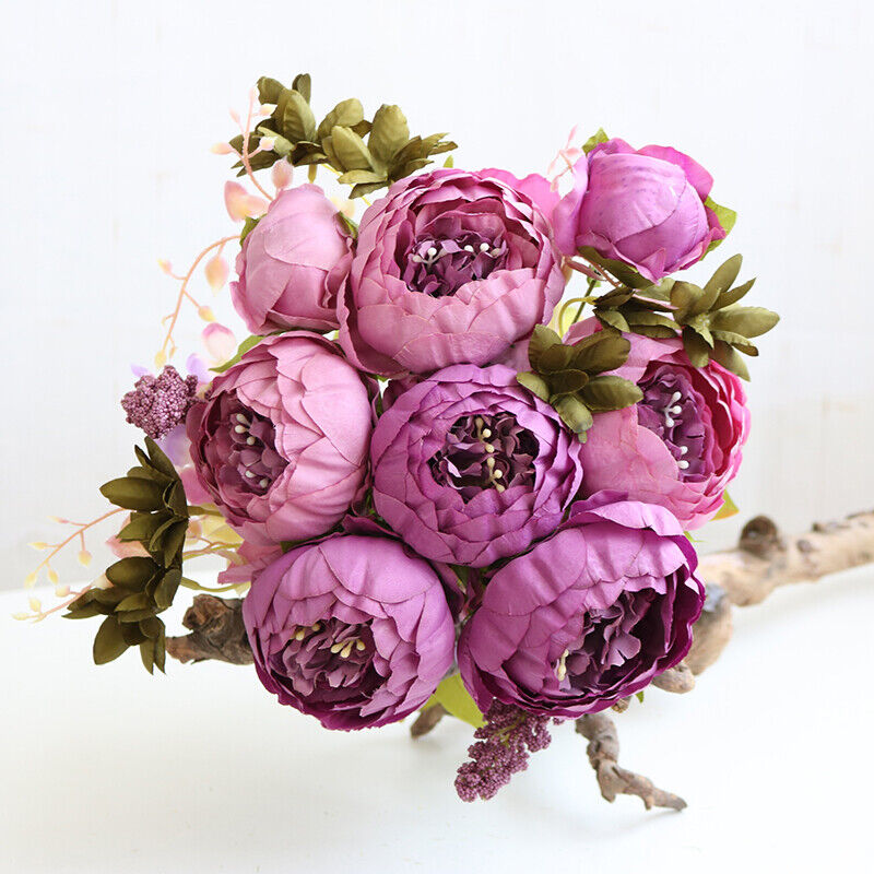 13-Heads Artificial Peony , UV  Fake Plants for Wedding Home Decoration, Indoor Outdoor Hanging Planter, DIY Floral Centerpieces and Home Garden Decor