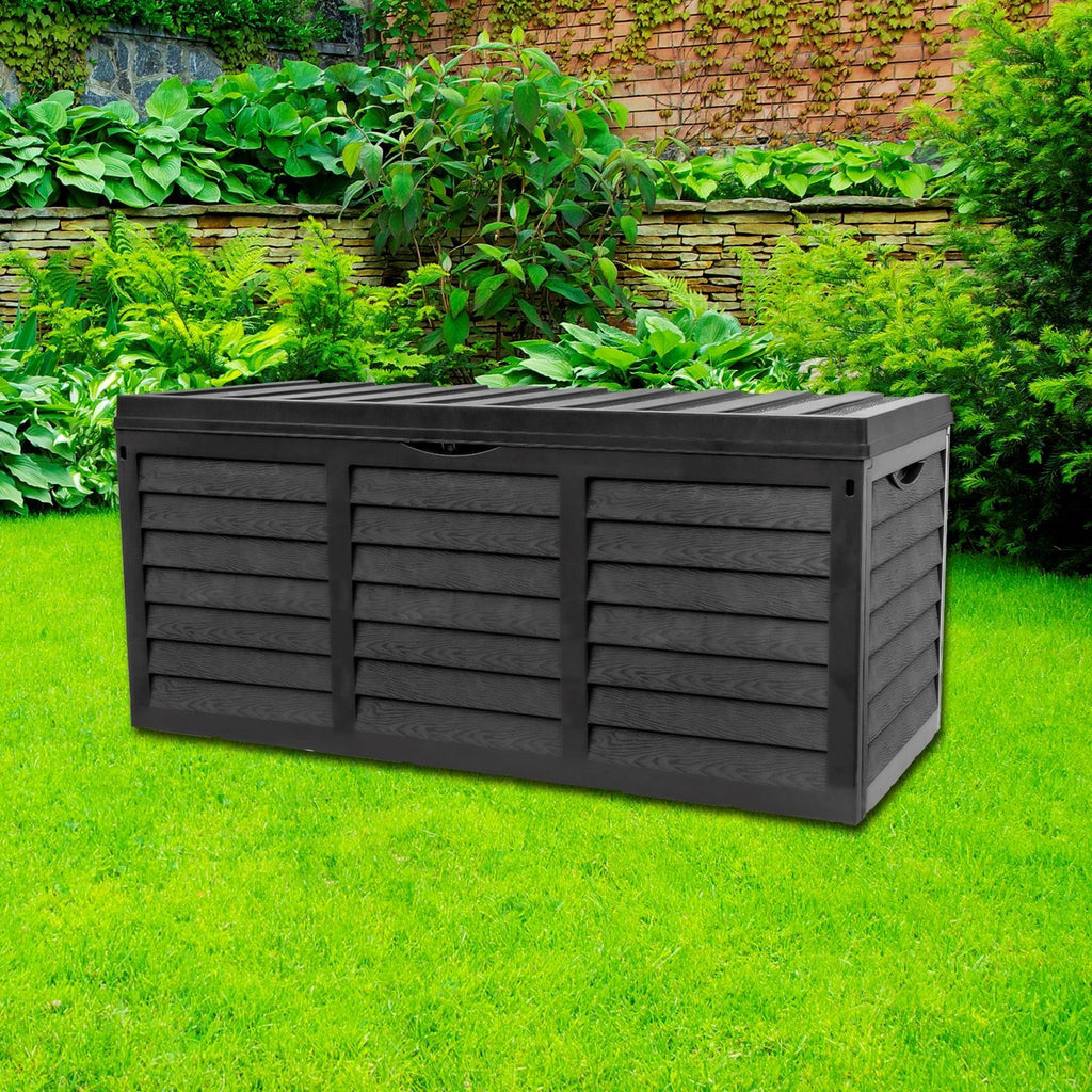 320L Outdoor Garden Storage Box Black Plastic Lockable Chest with Handles for Cushions Tools Garden Furniture Shed Patio 117x54x51cm