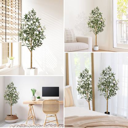 6FT/180cm Artificial Olive Tree Artificial Plant Large Artificial Plant Decoration Indoor Outdoor Home Office Kitchen Living Room Patio Garden Modern Decoration Best for Promotional Housewarming Halloween, Christmas Gift for Keeping Birds and Cats and Oth