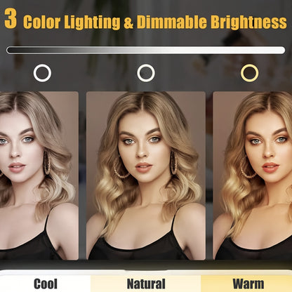 LED Makeup Mirror, Rechargeable Desktop Vanity Mirror with Lights, 3 Light Modes, Touch Control, Adjustable Brightness, Portable Lighted Beauty Mirror, Travel Vanity Cosmetic Mirror with Lights