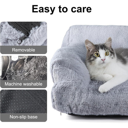 Pet Sofa Bed for Cats and Dogs 66x48x33cm Fluffy Plush Cat Couch with Anti-Slip Base Machine Washable Teddy Fleece Dog Bed for Small Medium Dogs Cats Rabbits