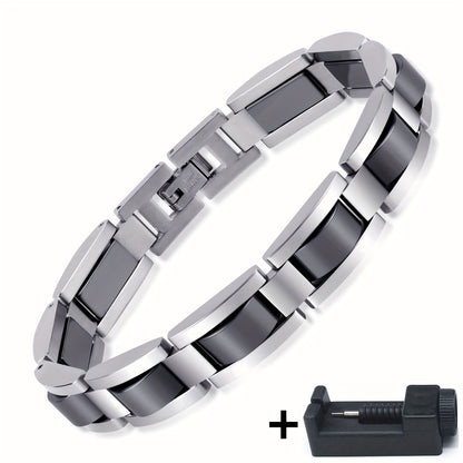 304 Stainless Steel Men's Bracelet, Black Electroplated Unique Design - Perfect Holiday Anniversary Gift for Father and Elders on Christmas. Includes Removal Tool; Suitable Also as a Women’s/Unisex Accessory, Christmas Present, Modern Jewelry, Stylish Bra