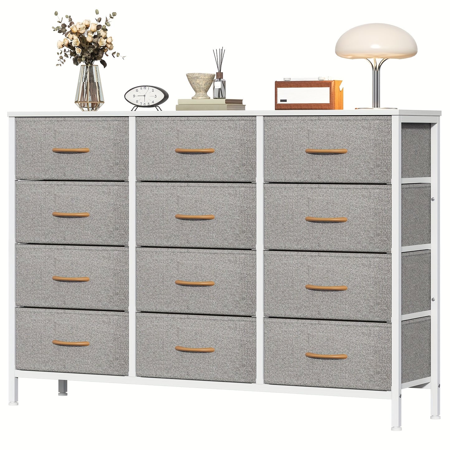 12 Canvas Chest Of Drawers Narrow Fabric Cabinet, Space-Saving Storage Organizer For Bedroom Living Room Office Sturdy Frame Chest Of Drawers