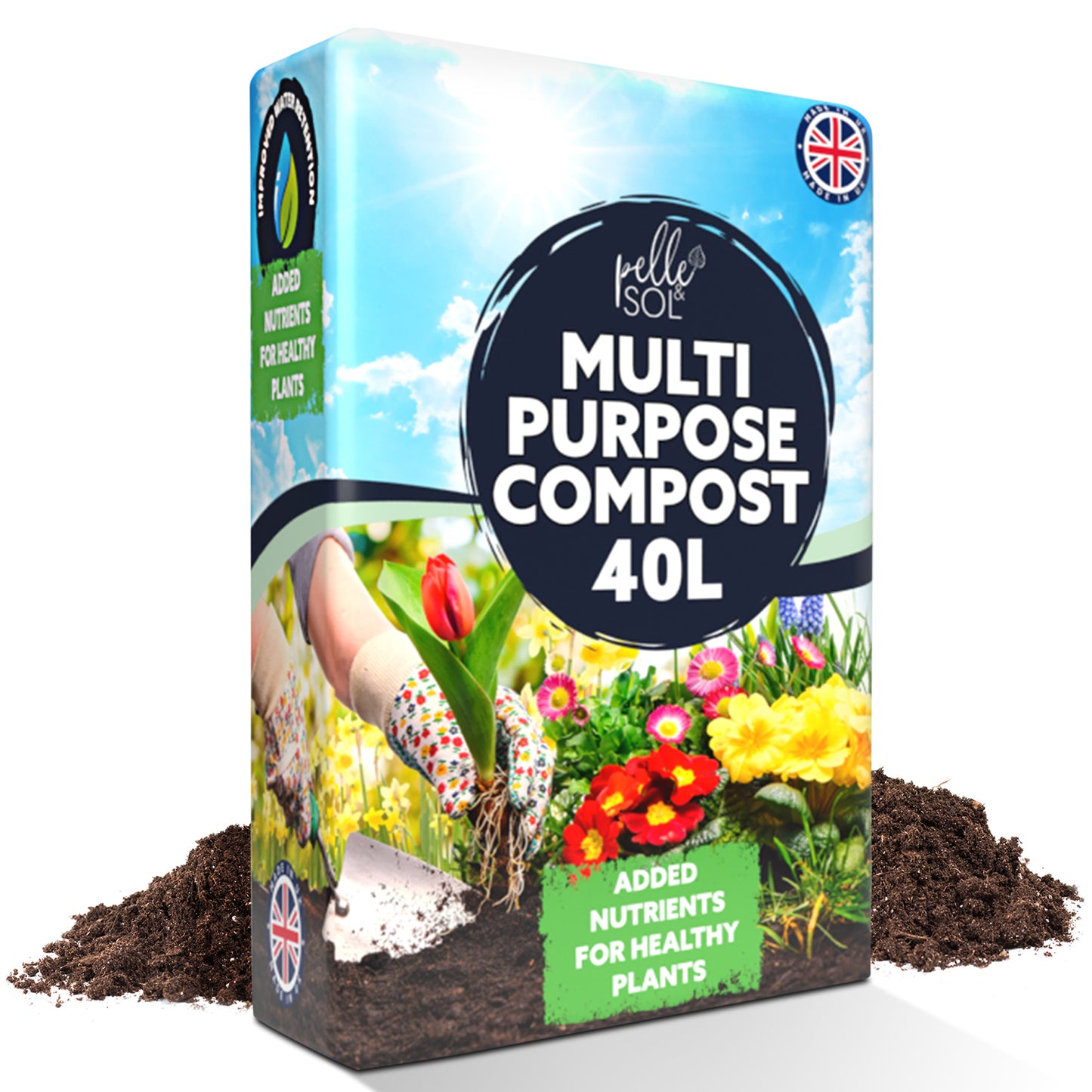 Pelle & Sol 10/20/40/50/60Ltr Multi Purpose Compost - Compost for Outdoor Plants & Soil for Plants Indoors - Potting Soil for Pots Plants Outdoor - All Purpose Nutrient Rich Fertiliser, Houseplant Potting Mix
