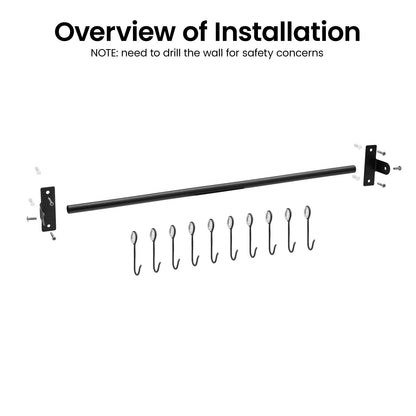 Utensil Rack Stainless Steel Wall Mounted Utensil Hooks with 12 Removable Hooks Kitchen Utensils Holder Utensil Hanging Rack Rail 52Cm (15.6")