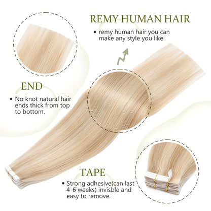 50g/pack 20pcs Tape In Real Human Hair Extensions Brazilian Human Hair Tape In Extensions Straight Skin Weft Remy Seamless Design Human Hair Extensions for Women 35.56-60.96 cm Date Gift Cosplay
