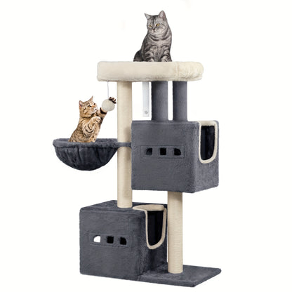 98cm Cat Tree with 2 Caves & Large Platform – 4-Layer Sisal Scratching Post Cat Tower with Hammock for Indoor Cats & Kittens
