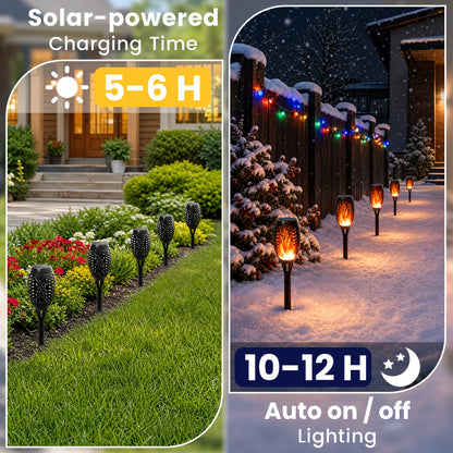 6Pack Solar Torch Lights with Flickering Flame, Solar Flickering Lights, Auto On/Off, IP65 Waterprrof, Solar Lights Outdoor Solar Pathway Lights Landscape Lighting for Garden Lawn Patio Yard Outdoor Decorations