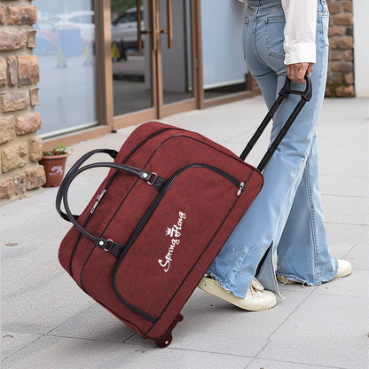 Foldable Wheeled Travel Duffel Bag, Large Capacity Rolling Handheld Luggage for Family Vacations, Outdoor, and Short Trips, Easy - To - Carry Tote with Durable Build