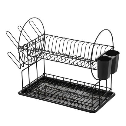 AEX 2 Tier Dish Drainer Rack – Stainless Steel Kitchen Counter Dish Drying Rack with Drip Tray, Cutlery Holder and Cup Holder