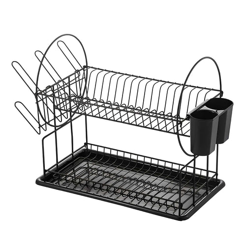 AEX 2 Tier Dish Drainer Rack – Stainless Steel Kitchen Counter Dish Drying Rack with Drip Tray, Cutlery Holder and Cup Holder