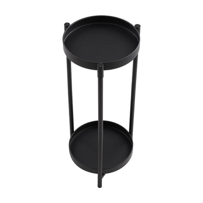 1PC Double-layer Balcony Plant Rack, Floor-standing Plant Rack - Black, Living Room Bonsai Display Rack, Iron Plant Rack, Diameter 27 * Height 60