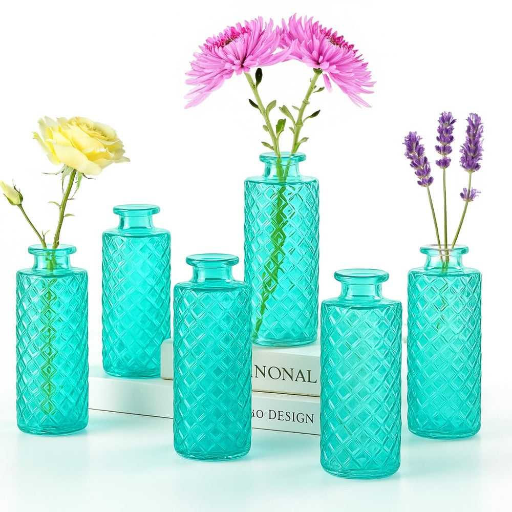 A set of 12 glass bud vases, small retro glass vases, minimalist retro dining table center decorations, home decor, wedding parties, restaurants, floral arrangements, tea lights, candle holders, desktop decorations