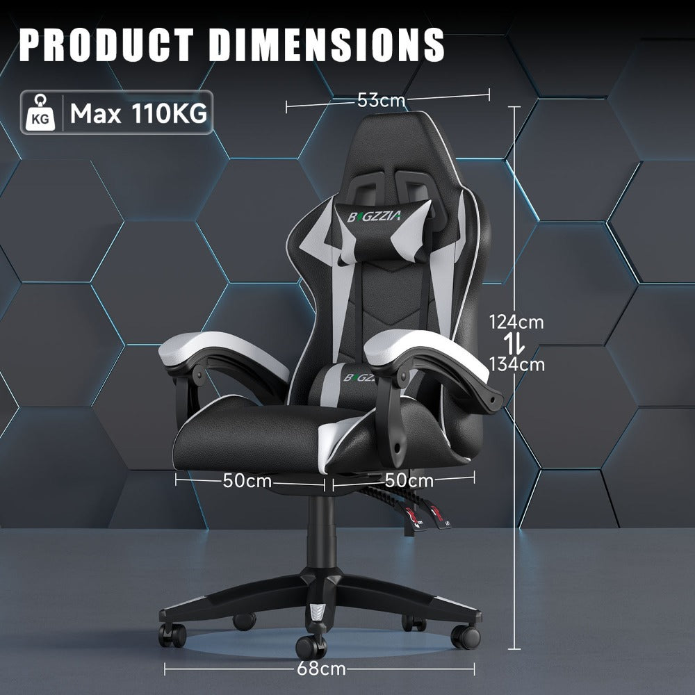 High-Back Gaming Chair with Lumbar Cushion & Headrest – Height Adjustable 90°-155° Reclining Office Computer Chair for Adults 130kg Capacity 10 Colours