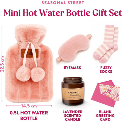 Gift Set for Her - Birthday Pamper Gifts for Women with 500ml Hot Water Bottle, Socks, Candle, Sleep Mask & Best Wishes Card, Self Care Box, Gifts for Mum, Mother's Day Gift Set