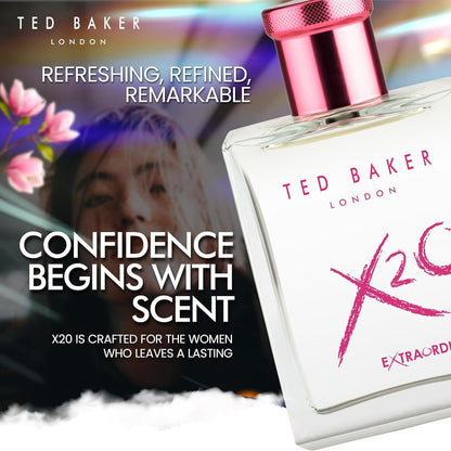 Ted Baker X20 Extraordinary Her Eau de Toilette Fruity Floral Perfume for Women with Grapefruit, Magnolia & Musk Elegant, Sophisticated, Long Lasting Scent Gift Idea For Her 3.38 oz 100ml