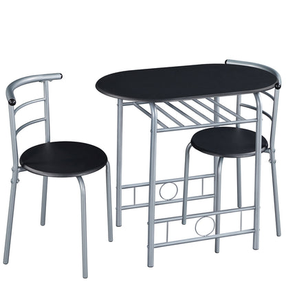 Costoffs 3pcs Dining Table Set with Space Saving Table and 2 Chairs, Modern Kitchen Table Set with Steel Legs and Storage Rack for Kitchens/Balconies/Bedrooms/Apartments/Cafés, Natural/Drift Brown/White