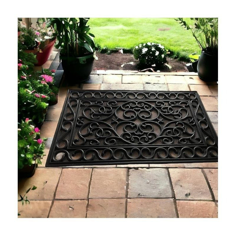 Decorative Rubber Door Mat 45x75cm – Heavy Duty Wrought Iron Effect Non-Slip Entrance Mat – Outdoor Mat with Drainage for Front Door, Patio, Garden & Back Door