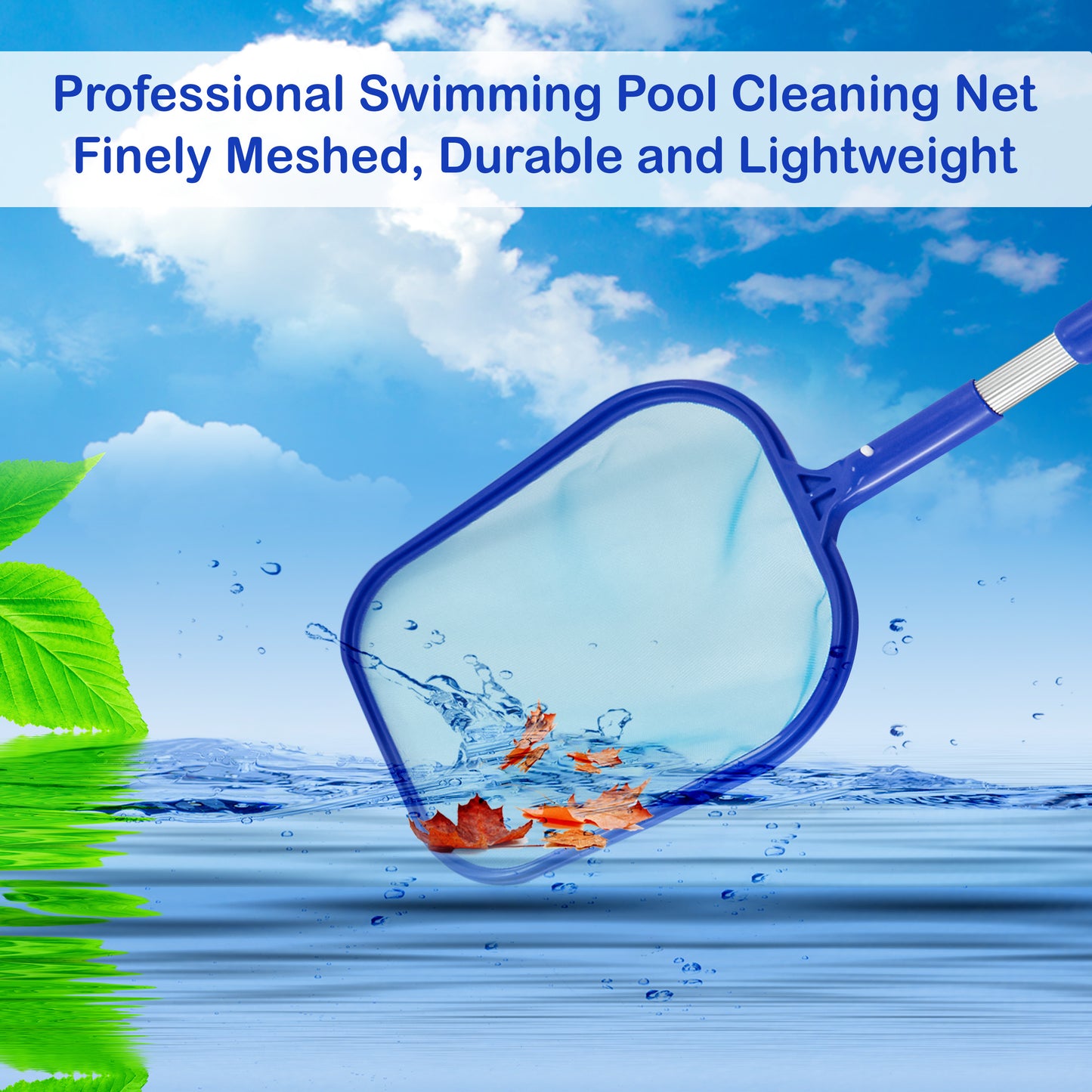 Swimming Pool Cleaning Net - Pool Skimmer Net with Extendable Telescopic Pole - Hot Tub Pond Skimmer Fine Mesh for Cleaning Pool Surface Fountain Spa Fish Tank