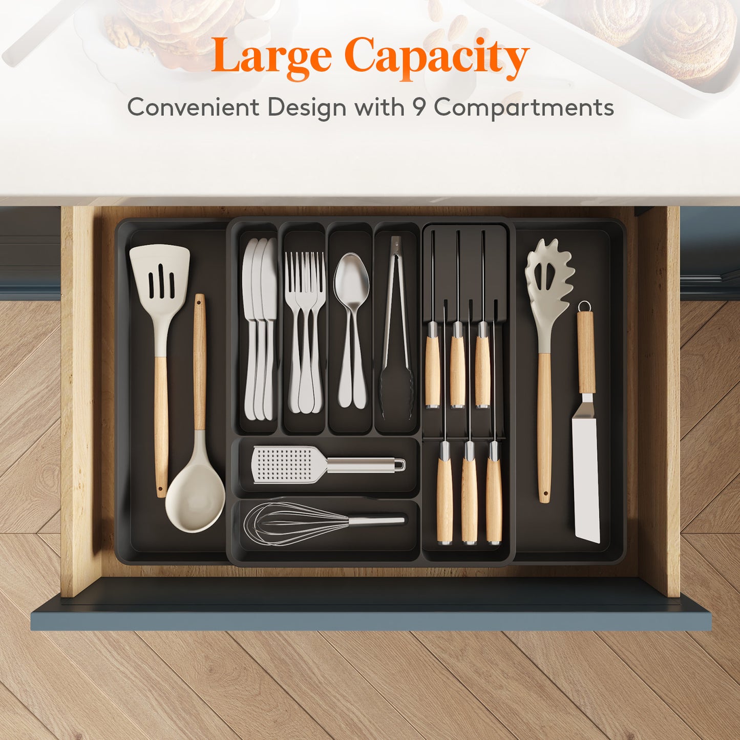 Cutlery Drawer Storage. Organizer, Kitchen Expandable Cutlery Tray. Cutlery Storage, Kitchen Storage, Adjustable Cutlery and Cutlery Holder. Thoughtful Holiday Gift, Christmas Gift, Halloween Gift. Compact Plastic Cutlery Storage Box, Large