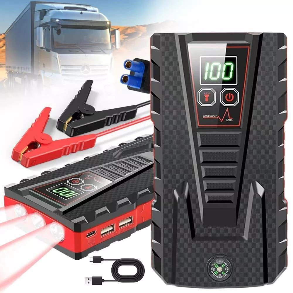 Car Jump Starter Battery Pack 12V Portable Jump Box for 5L Petrol & 3L Diesel – USB Charging, LCD Display & LED Light – Gift for Husband, Wife & Friends