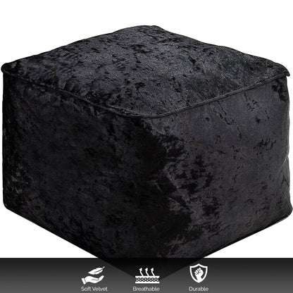 Fully Filled Velvet Bean Bag Footstool – Cube Pouffe Seat, 40×40×30cm, Soft Crush Velvet, Square Shape, Ideal as Foot Rest or Extra Seating