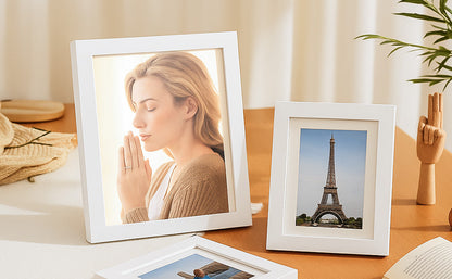 19 Pcs Wooden Photo Frame Set, Multi Size Picture Frames with Stand & Wall Hooks, Tabletop or Wall Mounted Display
