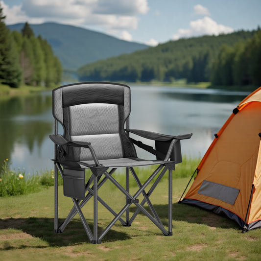 Oversized Lumbar Support Camping Chair, Heavy-Duty Outdoor Folding Chair