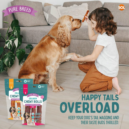Collagen Chewy Rolls for Dogs 12 Pack – Long Lasting Dog Chews 12cm, Beef & Chicken Flavour, Natural Protein Training Treats for Puppies & Adults, Resealable Pack, Oral Care Boredom Buster