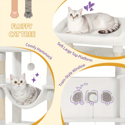 Cat Tree for Indoor Cats, 210cm Large Tall Cat Tower, Multi-Level Cats House with Condo, 8 Scratching Posts, Hammock, 4 Pom Poms