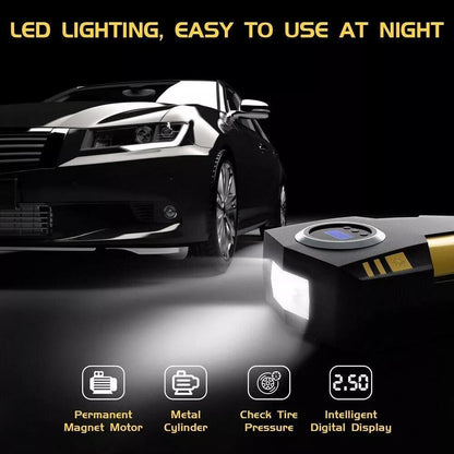 1PC Portable Digital Tire Inflator, Smart Air Compressor with Auto Stop Function, LED Lighting & Multi Nozzles Design, Fast Inflation Handheld Air Pump, Multifunctional Emergency Inflation Tool for Vehicle, Motorcycle, Bike, Sports Ball and Inflatable Ite