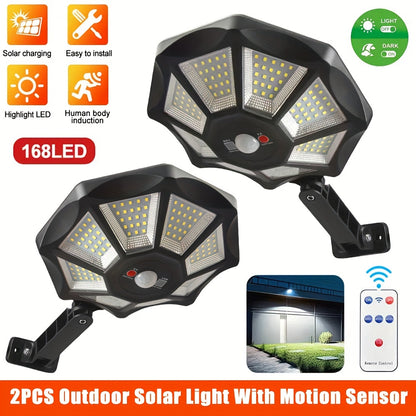 2/4pcs Solar Street Lights Outdoor Garden, 168LED Solar Motion Sensor Lights With Remote, 3 Lighting Modes Solar Lights, 180 ° Adjustable Commercial Street Lights, For Streets, Garages, Courtyards, Garden Terraces, And In Front Of Doors