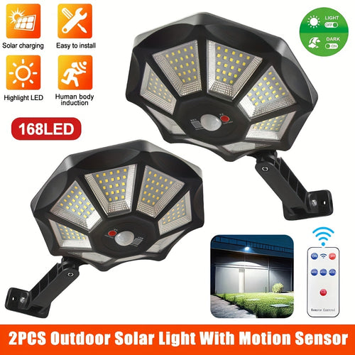 2/4pcs Solar Street Lights Outdoor Garden, 168LED Solar Motion Sensor Lights With Remote, 3 Lighting Modes Solar Lights, 180 ° Adjustable Commercial Street Lights, For Streets, Garages, Courtyards, Garden Terraces, And In Front Of Doors