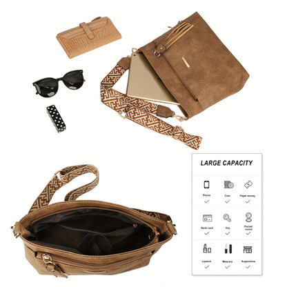 New Large-Capacity Women's Crossbody Bag with Fashionable Tassel Accessory, Wide Shoulder Strap, Contrast Color Square Bag, Simple, Casual, Versatile Commuter Single-Shoulder Underarm Bag
