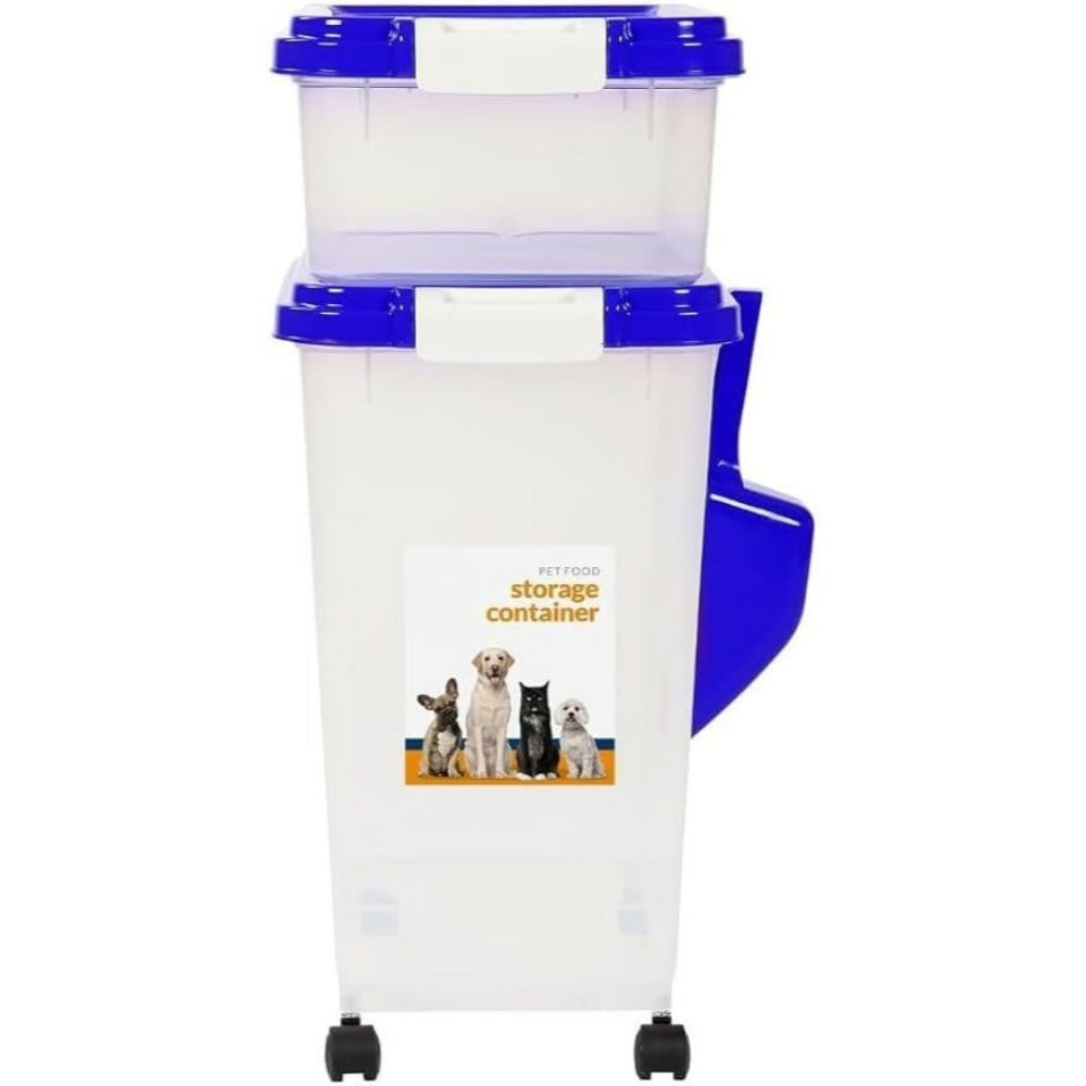 Airtight Pet Food Storage Container Set 13L & 37L with Measuring Scoop Stackable on Wheels Dry Dog Cat Food Dispenser Moisture & Pest Proof for Kitchen Pantry Grey