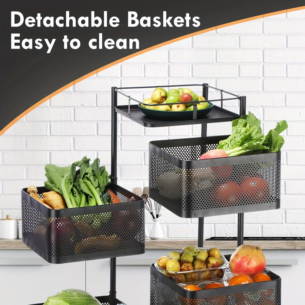 6 Tier Kitchen Rotating Storage Trolley Cart Utility Vegetable Mobile Shelf Rack