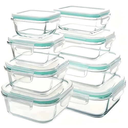 Glass Refrigerator Storage Box16pcs (8 Containers +8 LIDS), Food Storage Container, Crisper with Leak-proof Lock Lid - for Microwave, Lunch Box, Refrigerator, Party, Camping, Wedding - for Meals, Snacks, Fruits, Vegetables, Fitness Meals, Meat