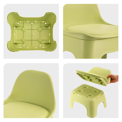Thickened Plastic Round Stool with Backrest, Portable Low Stool, Modern Minimalist Design, Space-Saving, Suitable for Small Apartments And Balconies, Usable Indoors And Outdoors, Available in Gray, Green, And Orange