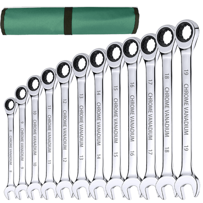 12pcs Ratchet Spanner Wrench Set, 72-Tooth Gear Ring Torque Socket Wrench Set, Metric Combination Ratchet Spanner Set, Car Repair Tools