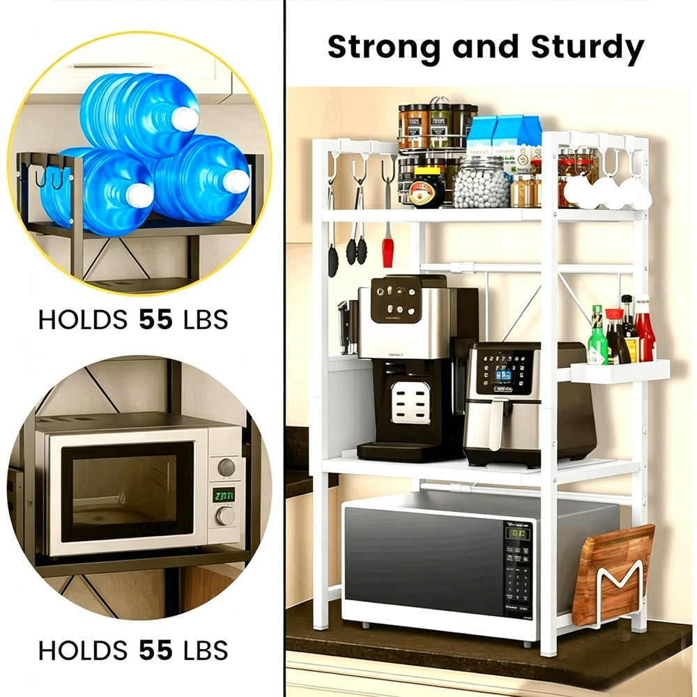 Unique Impression Extendable 3-Tier Microwave Rack - 2 Shelves Microwave Stand for Kitchen Counter - Hot Air Fryer, Toaster and Coffee Machine Rack